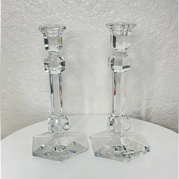 Set of 2 Val St Lambert GARDENIA Crystal Candle Stick Holders. - Picture 4 of 7